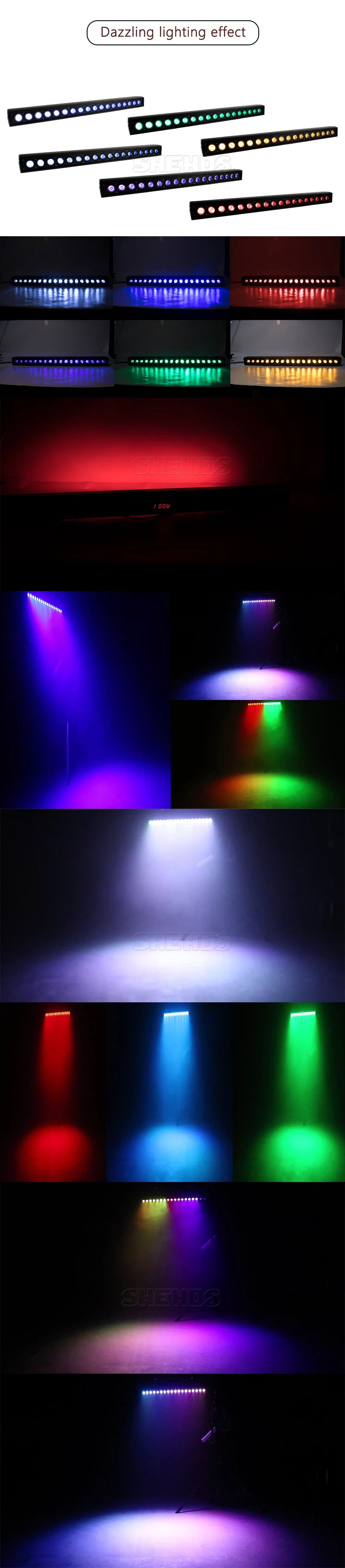 SHEHDS 2/4pcs LED Wall Wash Bar 18x18W RGBWA+UV 6in1 Lighting For Dj Disco Indoor Horse Race Lamp Christmas Decorations