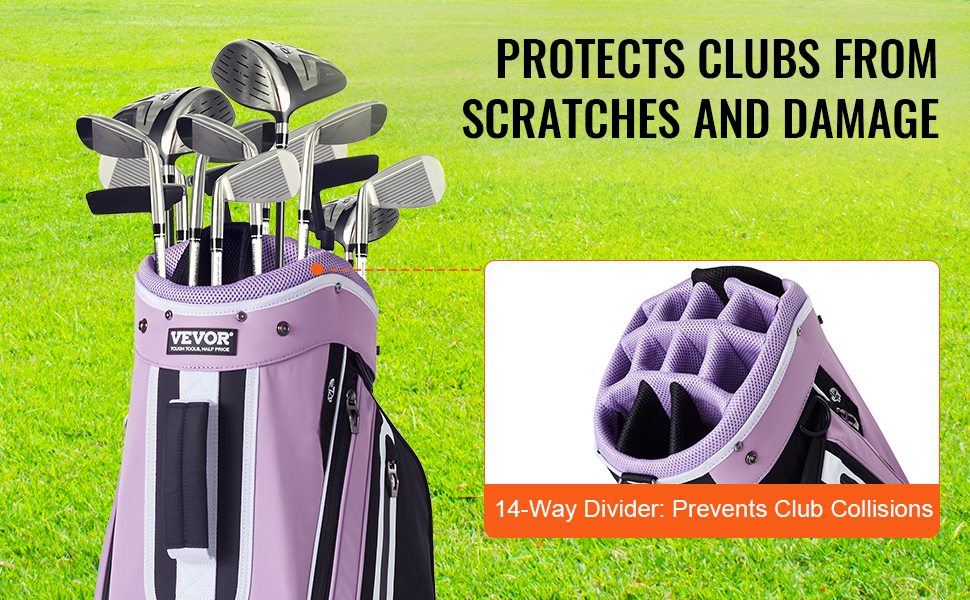 SucceBuy Golf Cart Bag with 14 Way Organizer Divider Top, 36” Multiple Pockets Premium Cart Bag, Durable Golf Bags with Handles