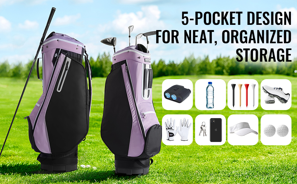 SucceBuy Golf Cart Bag with 14 Way Organizer Divider Top, 36” Multiple Pockets Premium Cart Bag, Durable Golf Bags with Handles