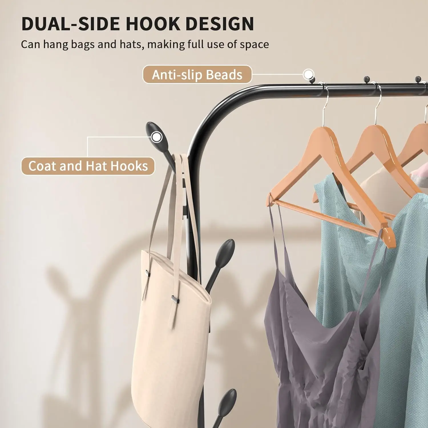 BRIEFNESS Heavy Duty Clothesline Black Drying Rack with Hooks Storage Rack Free Standing Hanging 110 x 40 x 150 cm