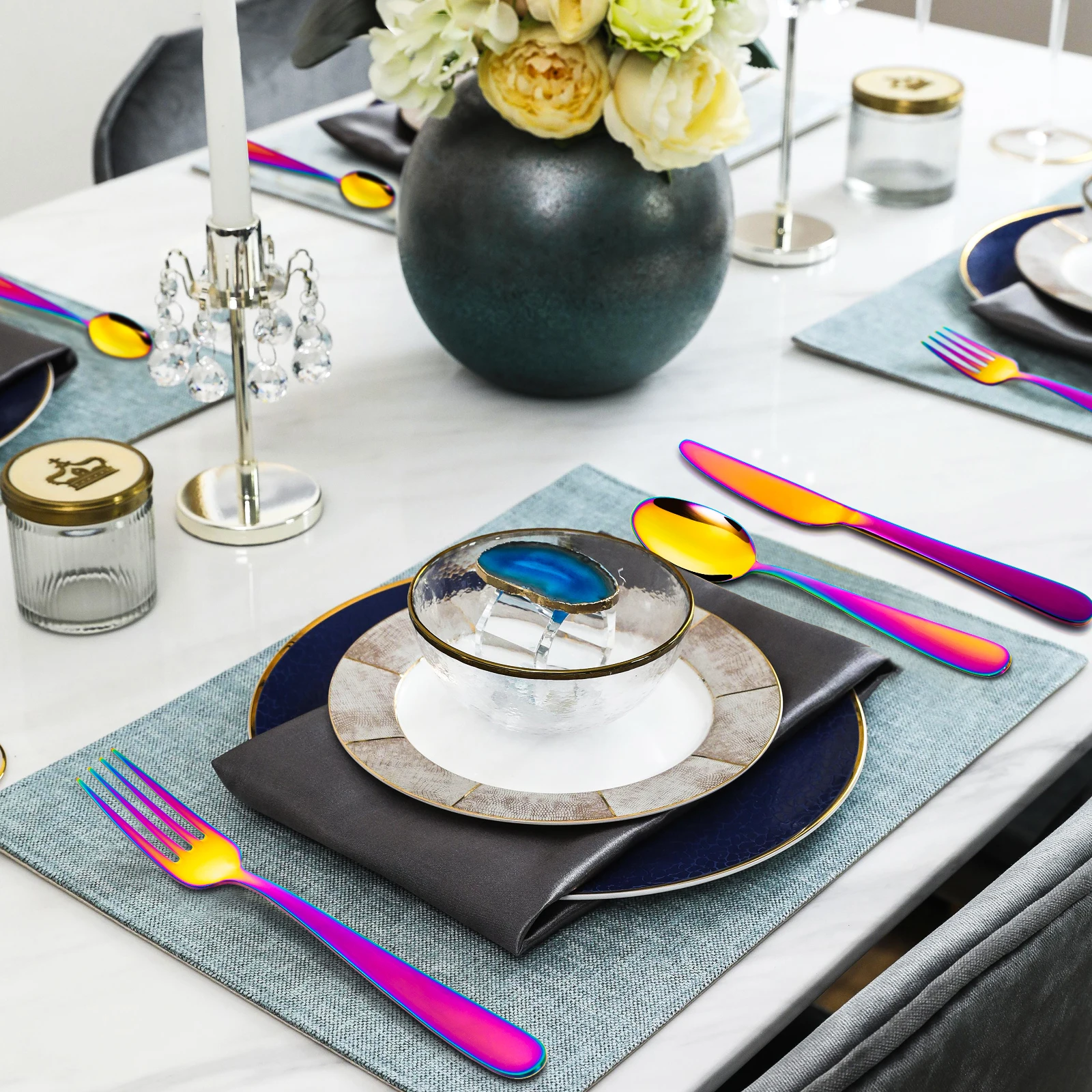 60Pcs Tableware Stainless Steel Dinnerware Set Knife Fork Coffee Spoon Mirror Flatware Dishwasher Safe Kitchen Silverware Set