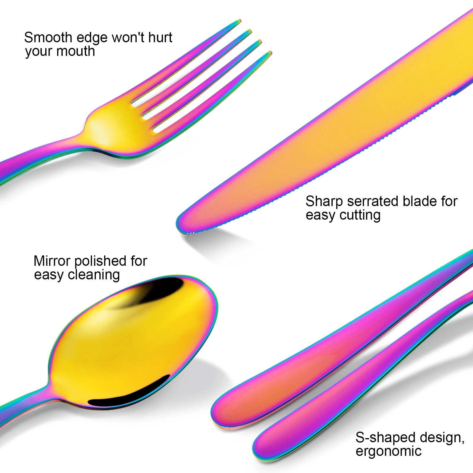 60Pcs Tableware Stainless Steel Dinnerware Set Knife Fork Coffee Spoon Mirror Flatware Dishwasher Safe Kitchen Silverware Set