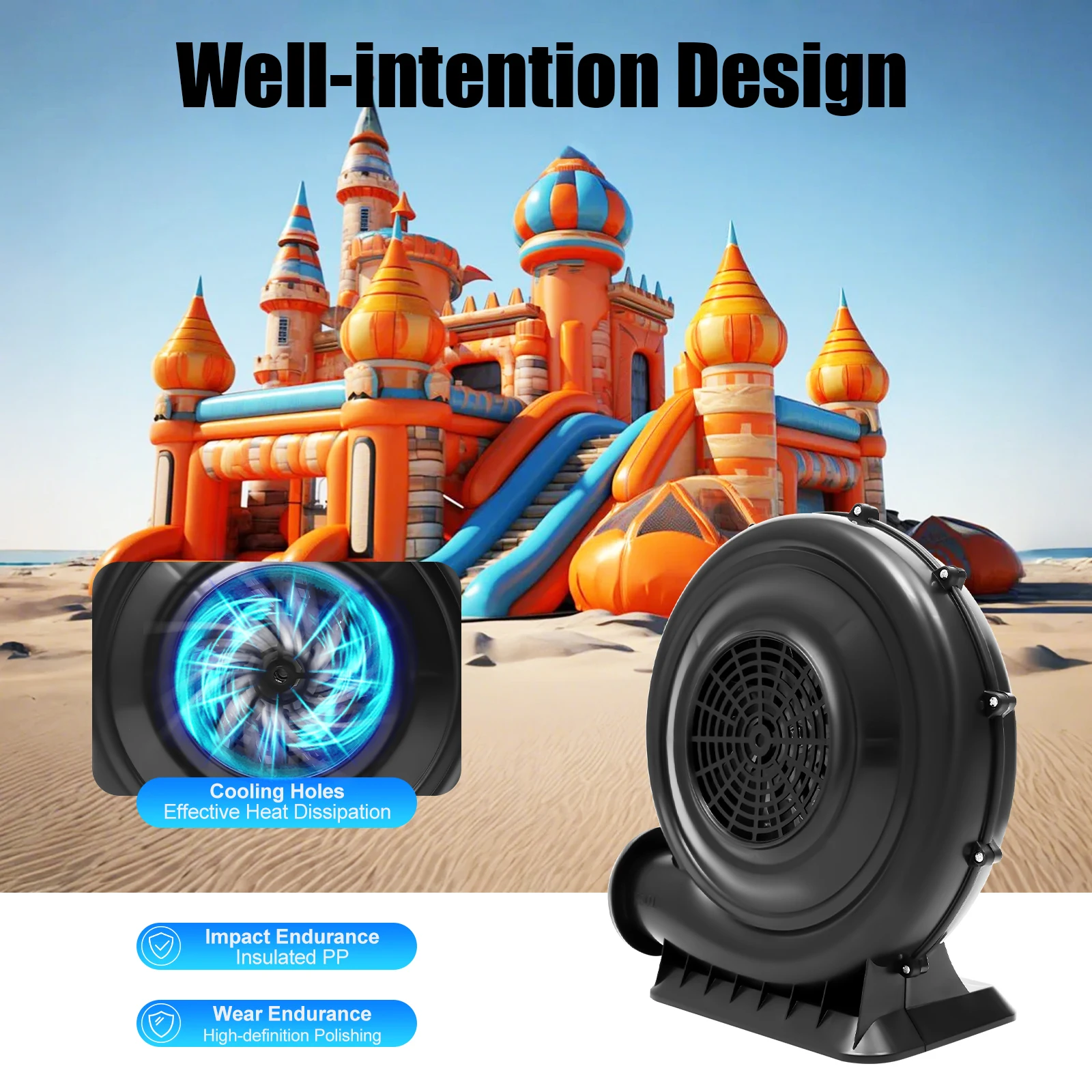 370/250W Air Blower Fan High Pressure Centrifugal Fan Continuous Blower Bouncy Castle Pump