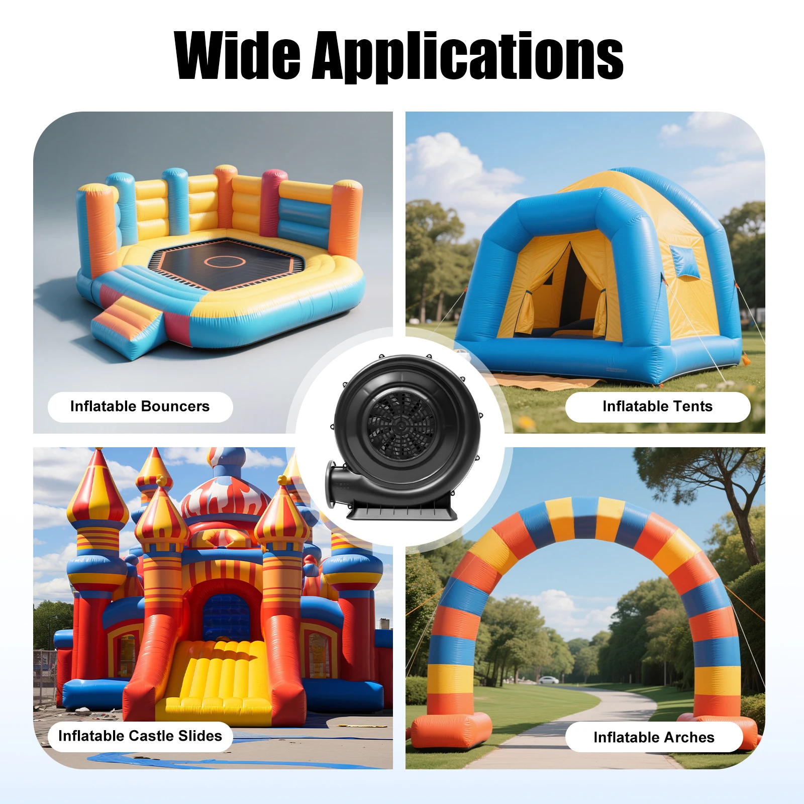 370/250W Air Blower Fan High Pressure Centrifugal Fan Continuous Blower Bouncy Castle Pump