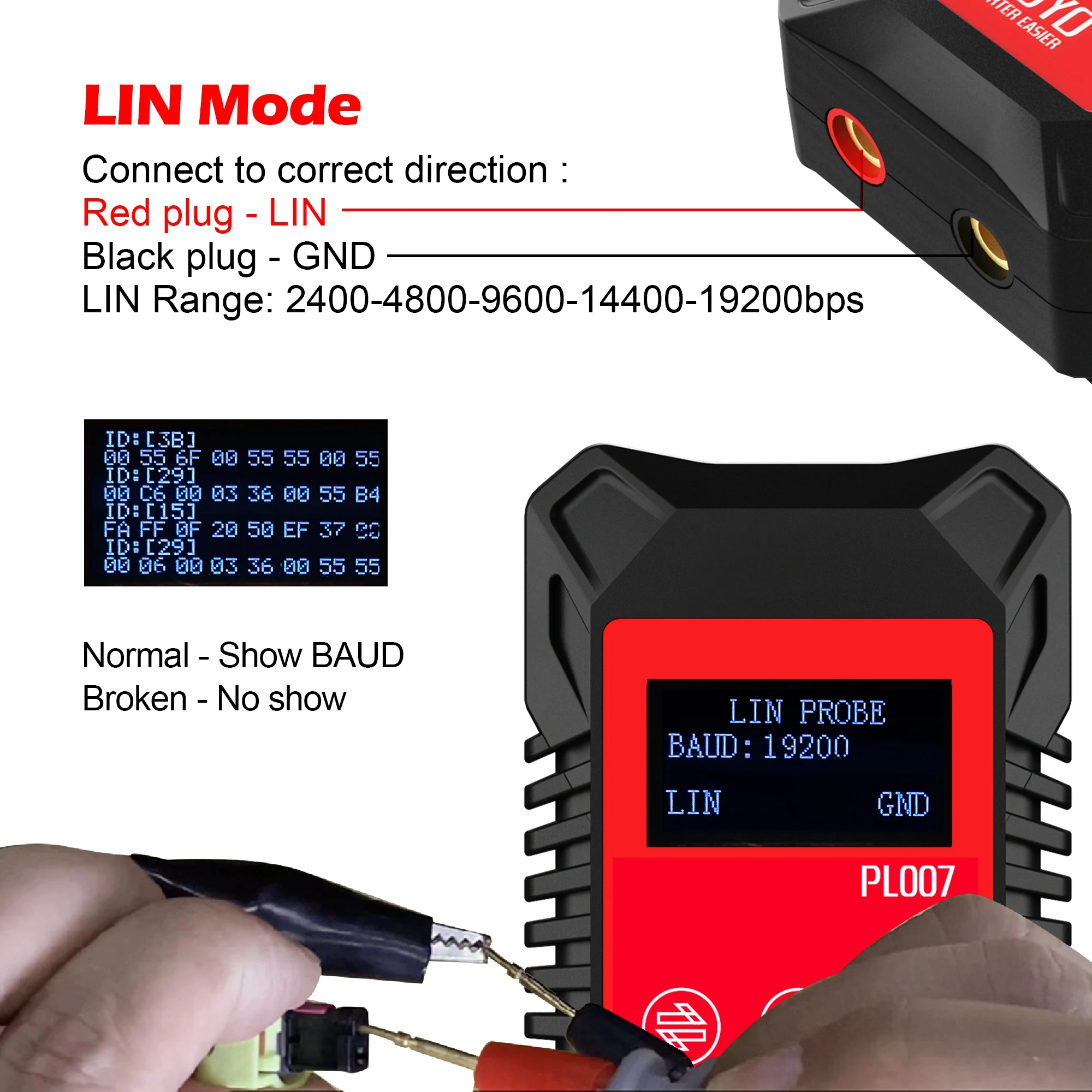 PL007 2.0 CAN LIN PWM Tester, Auto-recognize CAN-H & CAN-L, Read Baud Rate, For Automotive Diagnostic Tool