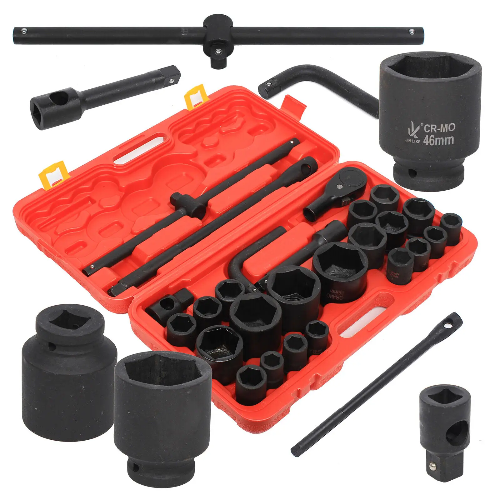 26-TLG Socket Wrench Set, 3/4"&1" Inch 21-65mm With Plastic Case Nut Ratchet Box for Mechanic Car for Truck, Commercial Vehicle