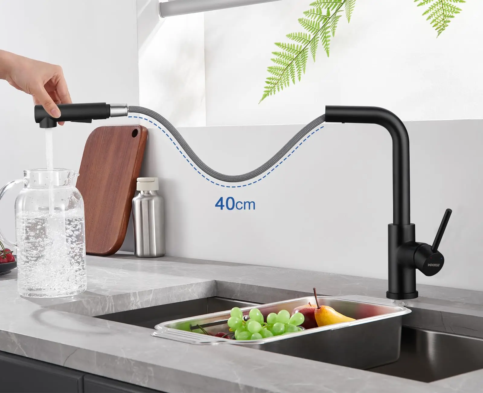 Oeegoo kitchen faucet with pull-out shower, high pressure kitchen faucet black 360°rotation, sink faucet with shower