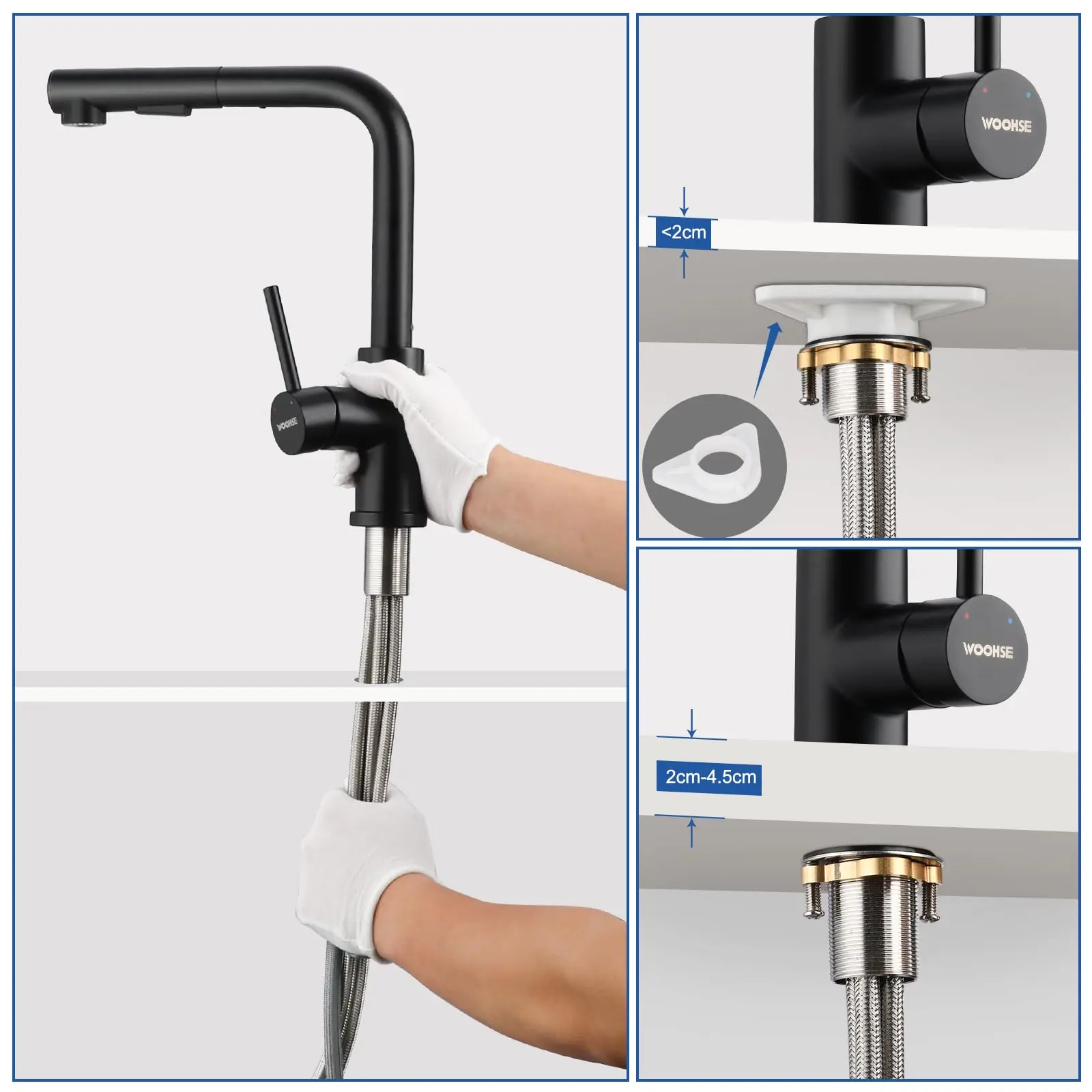 Oeegoo kitchen faucet with pull-out shower, high pressure kitchen faucet black 360°rotation, sink faucet with shower