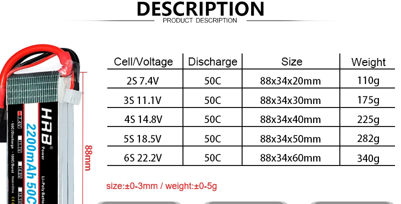 HRB Lipo 4S 6S Battery 14.8V 22.2V 2200mah 50C For RC Car UAV Drone RC Truck RC Truggy RC Airplane