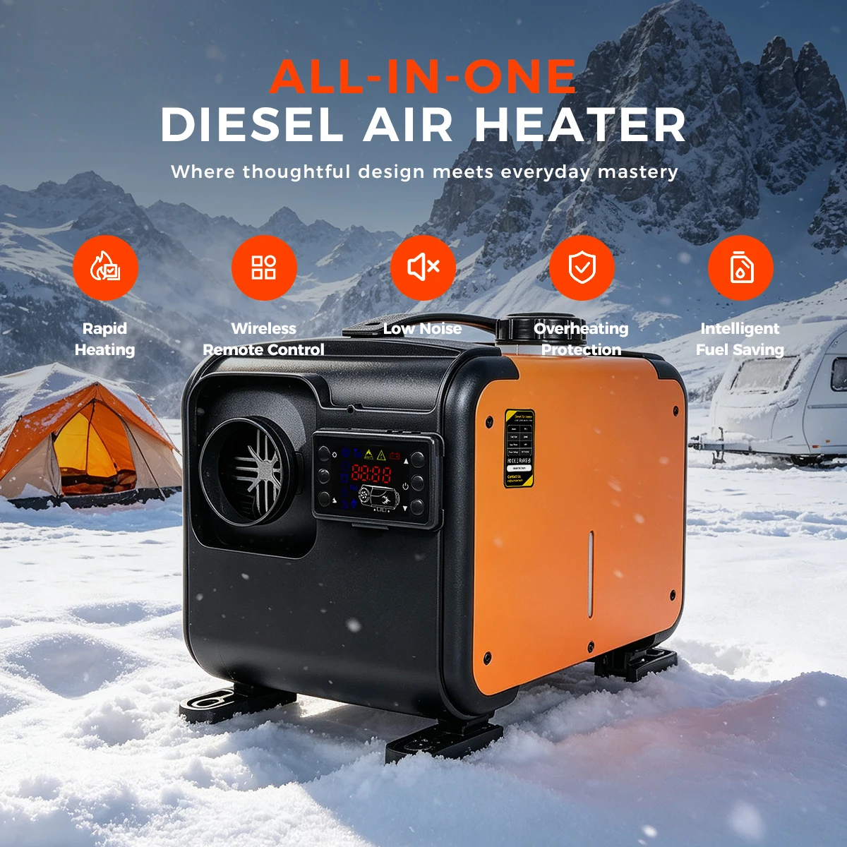 TP 1 Sunster 8KW 12V 24V Heater For Car Diesel Air Heater With Noise Reducer LCD Switch For Car Trailer Truck Diesel Parking Heater