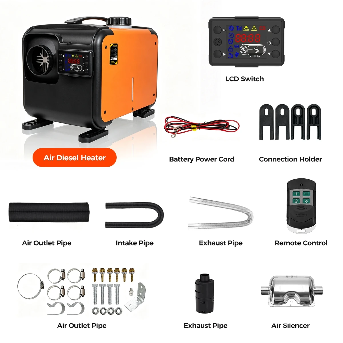 TP 1 Sunster 8KW 12V 24V Heater For Car Diesel Air Heater With Noise Reducer LCD Switch For Car Trailer Truck Diesel Parking Heater