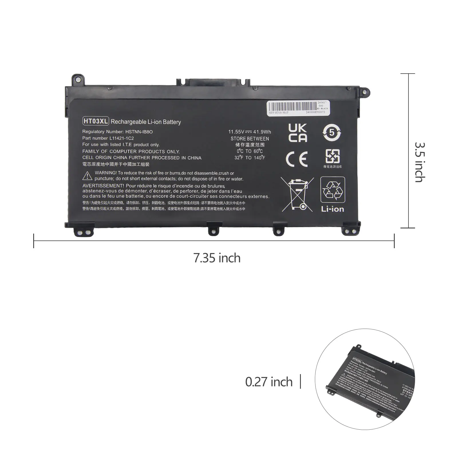 OYOMBA HT03XL 3630mAH Laptop Battery for HP Pavilion 14-CE 14-CF 14-CK 14-CM 14-DH 14-DK 14-DF 14-MA 14Q-CS 14Q-CY 15-CS 17-CA