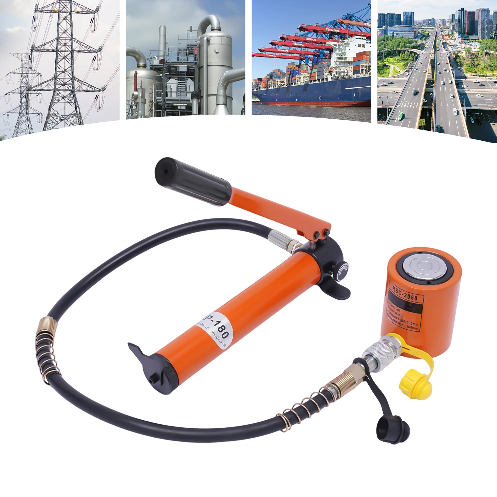 20T Hydraulic Cylinder Jack Porta Power Ram 0.512" Stroke Mini Single Acting Lifting Cylinders with Hydraulic Hand Pump