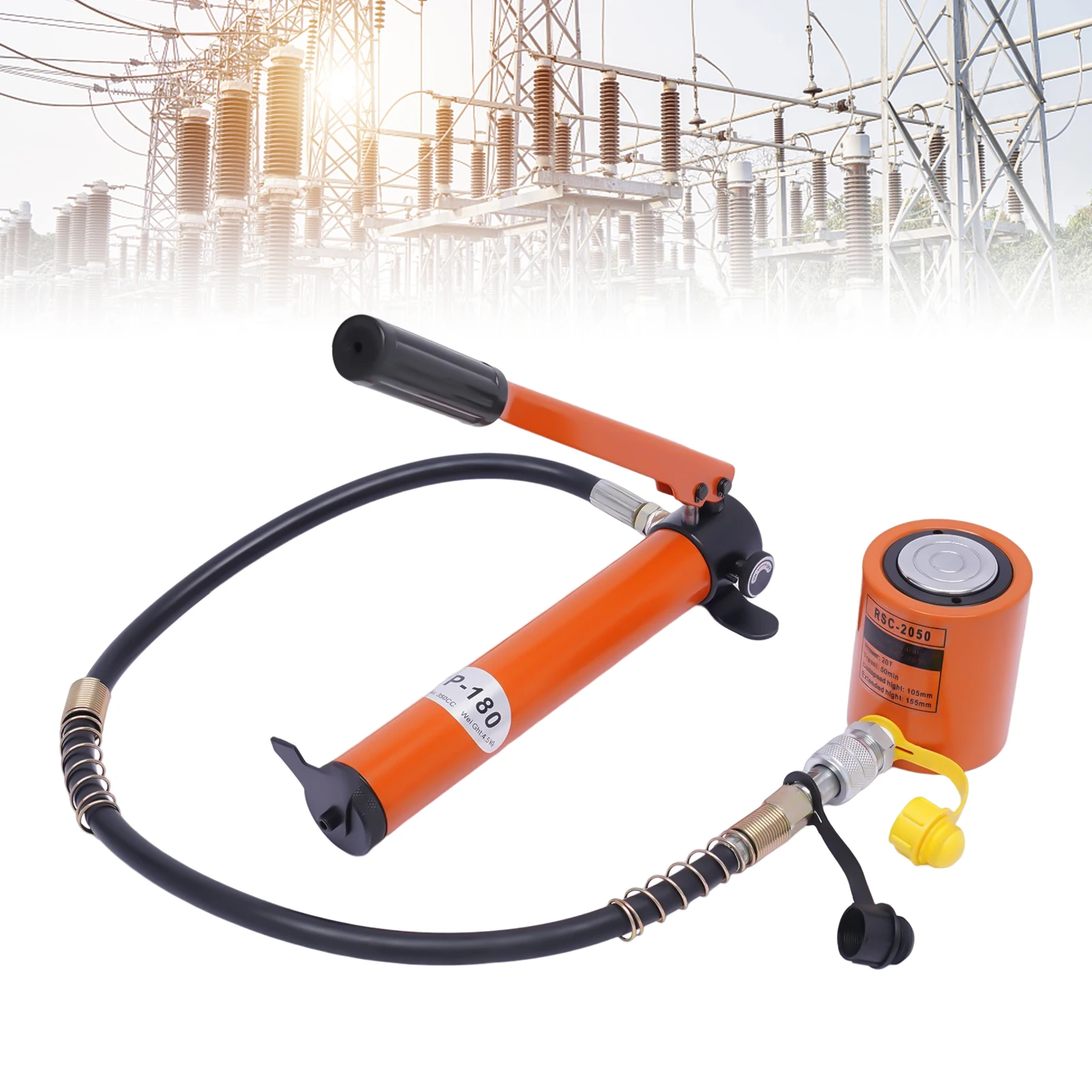 20T Hydraulic Cylinder Jack Porta Power Ram 0.512" Stroke Mini Single Acting Lifting Cylinders with Hydraulic Hand Pump