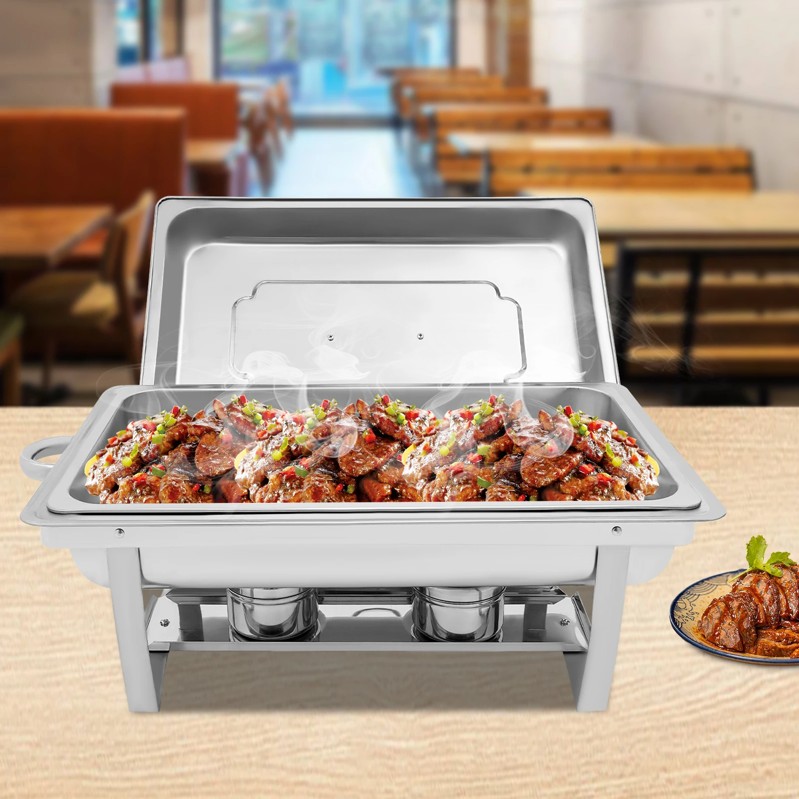 Stainless Steel Food Warmer, 9L Chafing Dish Warming Container Food Warmer Heat Container Hotel Buffet Warmer with Folding Frame