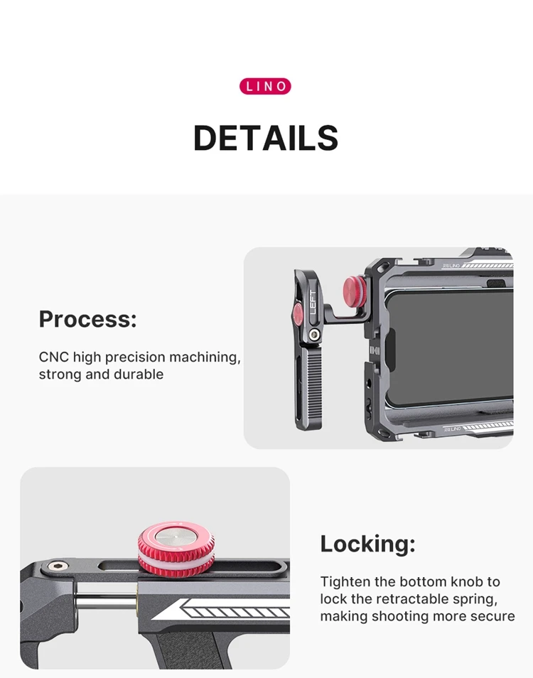 Ulanzi Lino Smartphone Rig Phone Video Vlog Cage with Adjustable Handle for iPhone 16 15 14 13 12 Pro Max for Mic Video Light