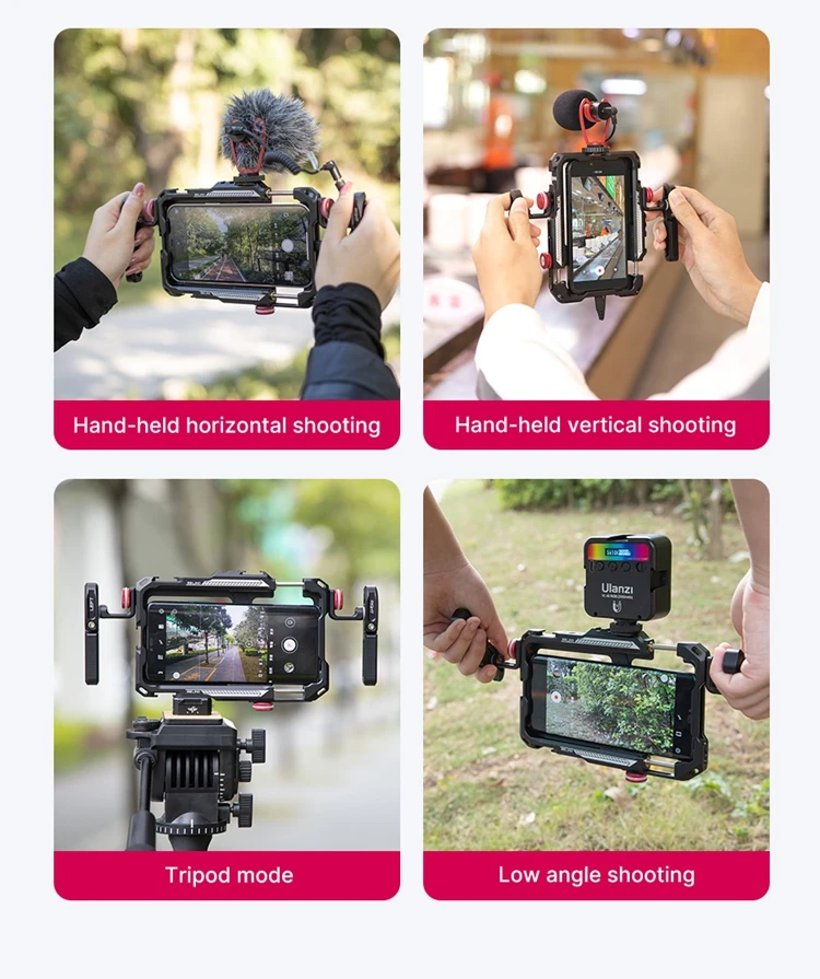 Ulanzi Lino Smartphone Rig Phone Video Vlog Cage with Adjustable Handle for iPhone 16 15 14 13 12 Pro Max for Mic Video Light