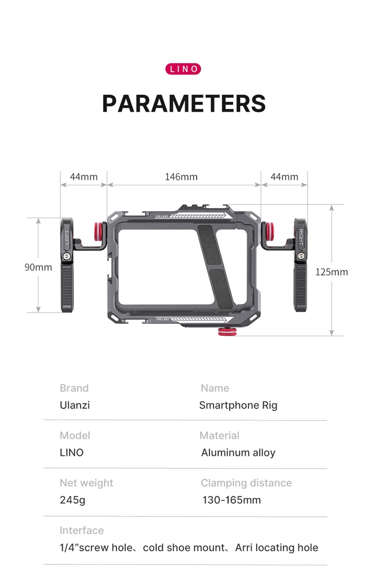 Ulanzi Lino Smartphone Rig Phone Video Vlog Cage with Adjustable Handle for iPhone 16 15 14 13 12 Pro Max for Mic Video Light