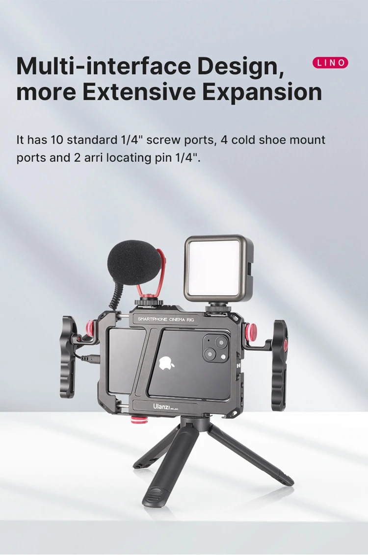 Ulanzi Lino Smartphone Rig Phone Video Vlog Cage with Adjustable Handle for iPhone 16 15 14 13 12 Pro Max for Mic Video Light