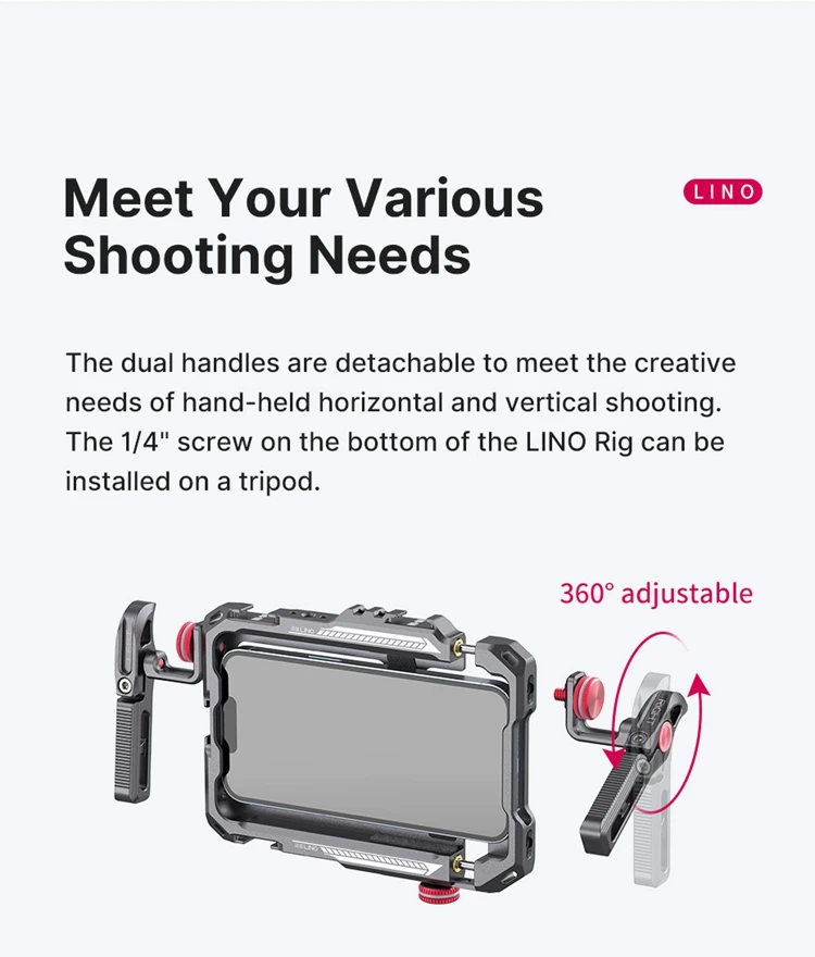 Ulanzi Lino Smartphone Rig Phone Video Vlog Cage with Adjustable Handle for iPhone 16 15 14 13 12 Pro Max for Mic Video Light