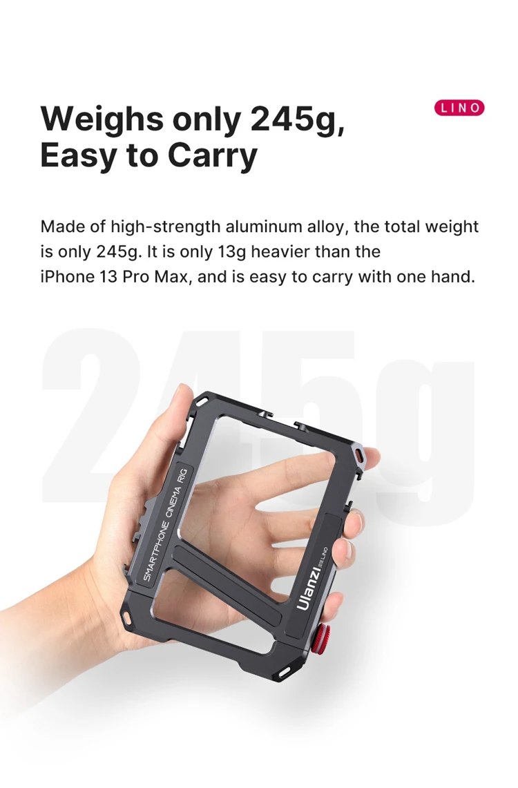 Ulanzi Lino Smartphone Rig Phone Video Vlog Cage with Adjustable Handle for iPhone 16 15 14 13 12 Pro Max for Mic Video Light
