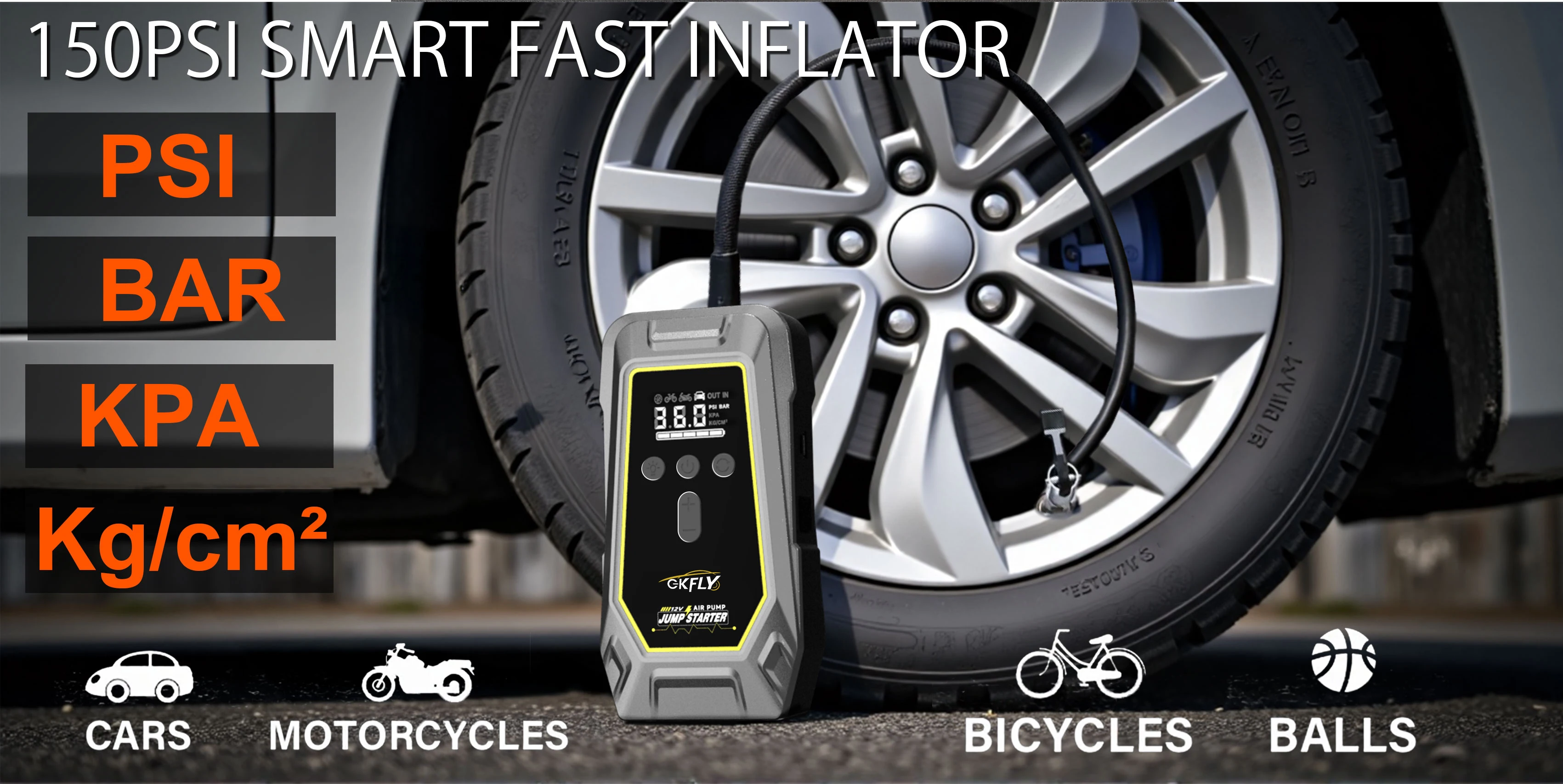 GKFLY Car Jump Starter 59.2Wh Battery Power Bank 4000A Jumpstarter Auto Buster 150PSI Air Compressor Car Tire Inflator