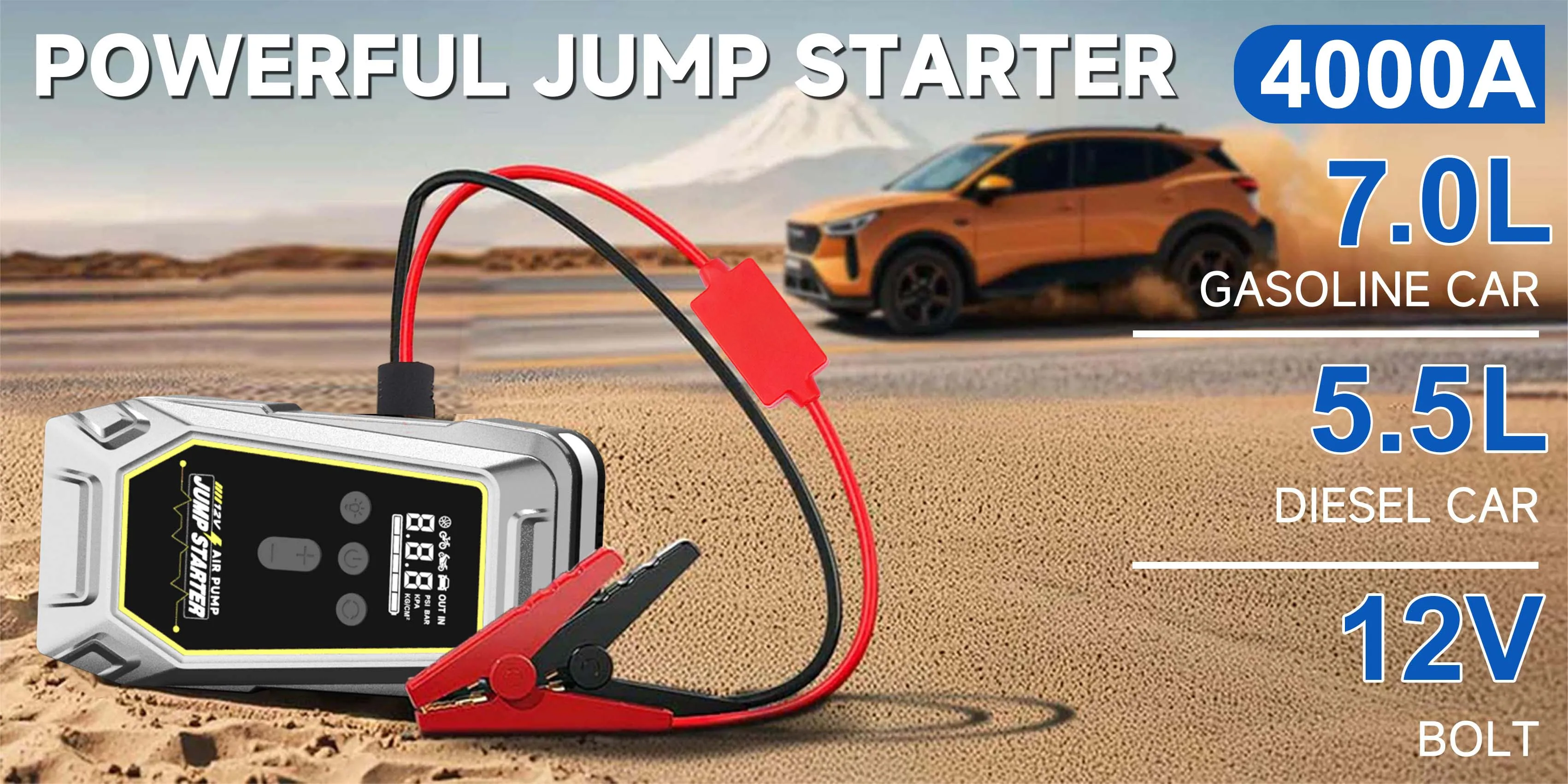 GKFLY Car Jump Starter 59.2Wh Battery Power Bank 4000A Jumpstarter Auto Buster 150PSI Air Compressor Car Tire Inflator