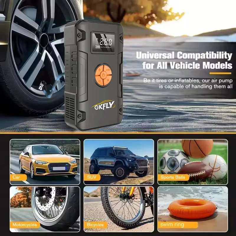 GKFLY Car Jump Starter 59.2Wh Battery Power Bank 4000A Jumpstarter Auto Buster 150PSI Air Compressor Car Tire Inflator