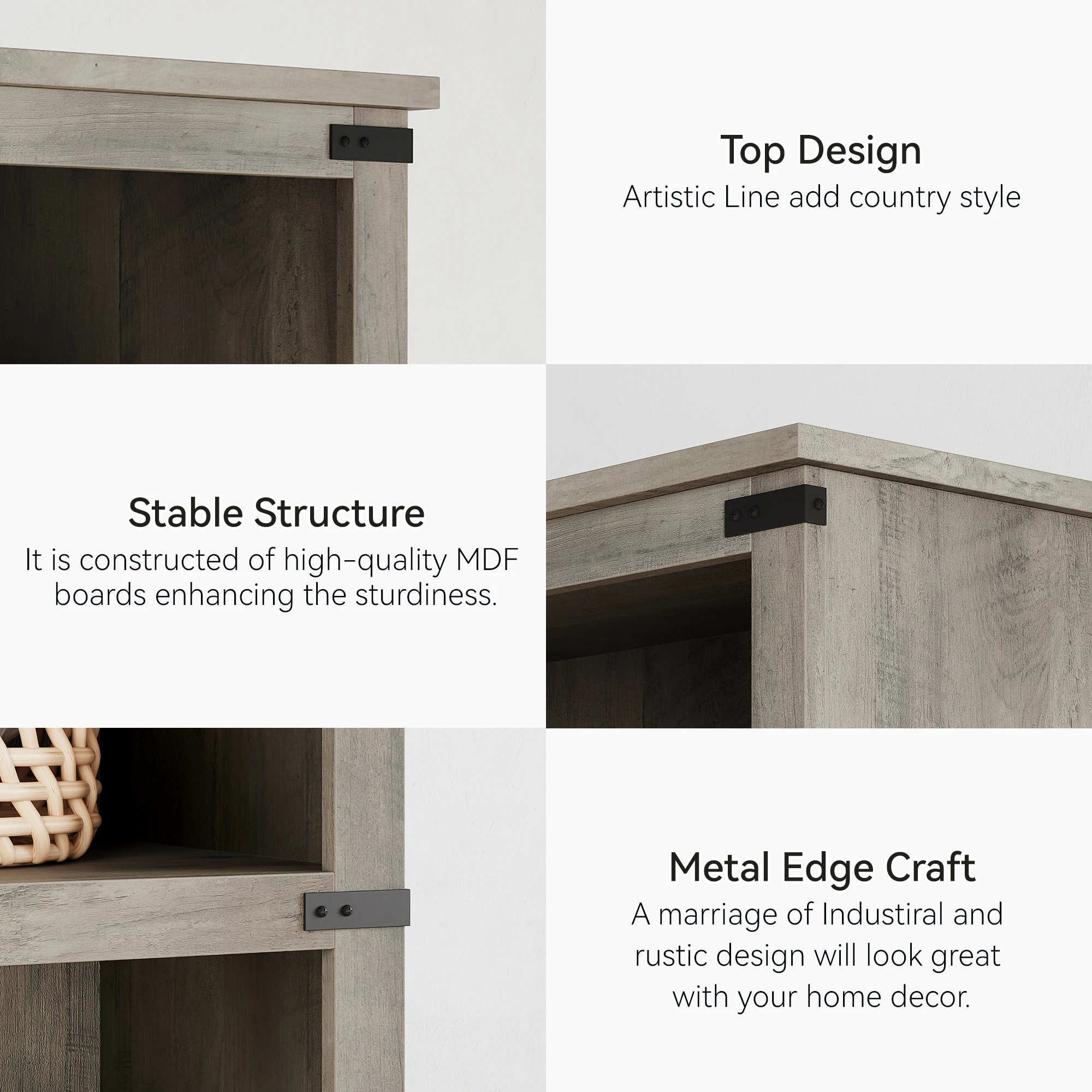 3 Tier Wooden Bookcase Farmhouse Book Shelf with Storage Open Display Bookshelves Low Book Case Home Decor Furniture Grey