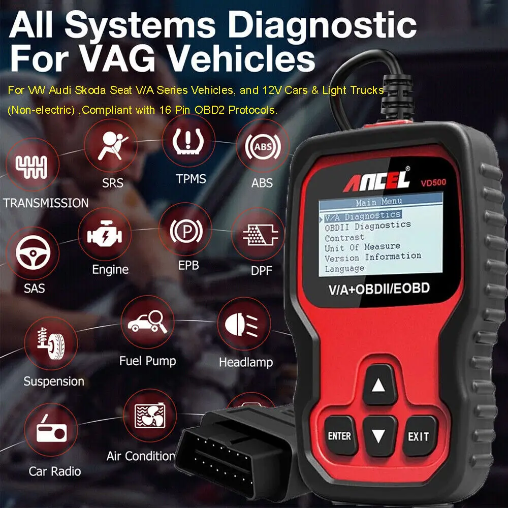 Ancel VD500 Auto OBD2 Automotive Scanner For VW/Audi/Skoda Full System Car Code Reader ABS EPB SRS Oil Reset OBD Diagnostic Tool