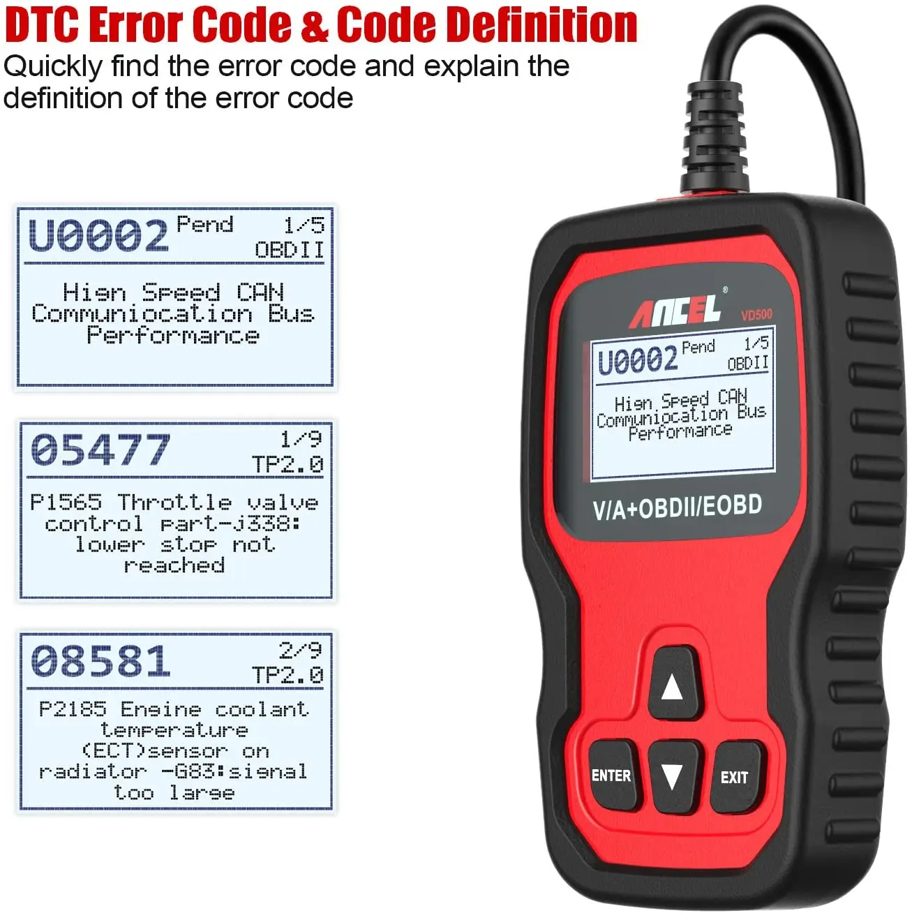 Ancel VD500 Auto OBD2 Automotive Scanner For VW/Audi/Skoda Full System Car Code Reader ABS EPB SRS Oil Reset OBD Diagnostic Tool