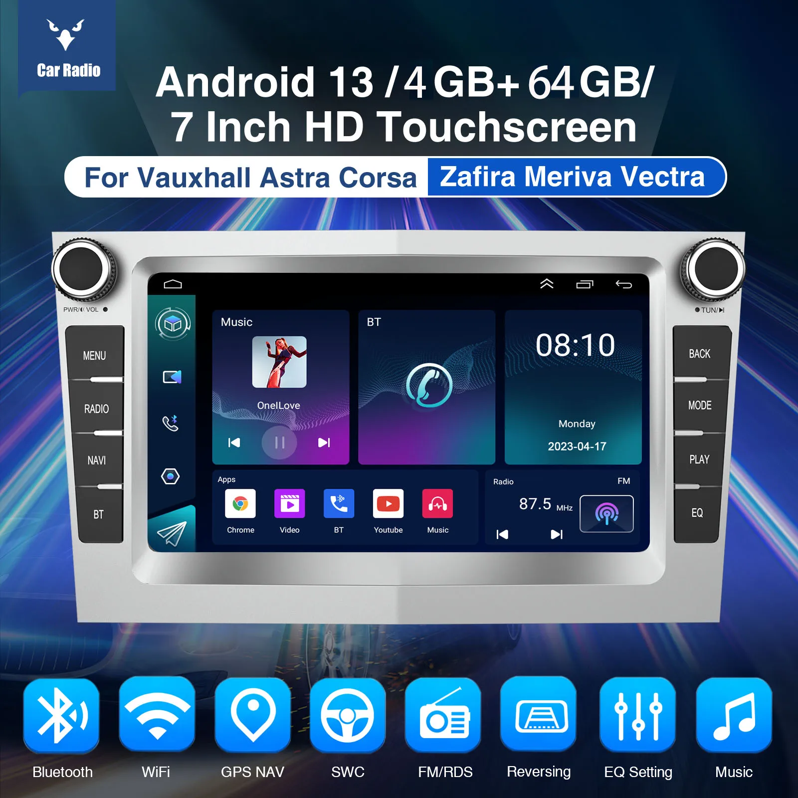 ESSGOO Car Stereo Radio 4+64G Wireless Carplay Android Auto For Vauxhall Astra Corsa C/D Vectra DAB+ Bluetooth Car Radio GPS FM