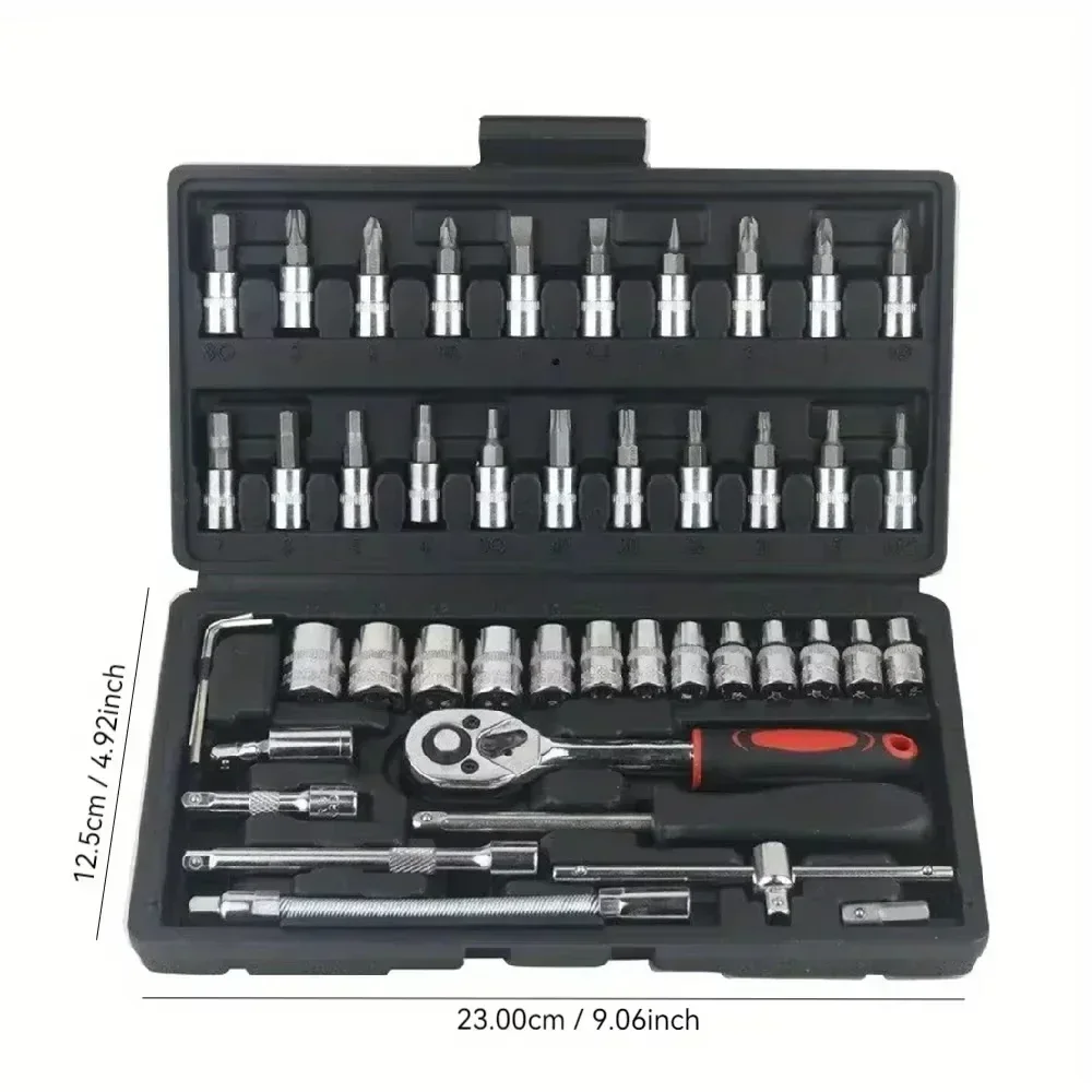 Wrench Set 46 Pcs Tool Kit for Car Tool Screwdriver and Bit Ratchet Torque Quick Wrench Spanner Wrench Socket Key Hand Tools