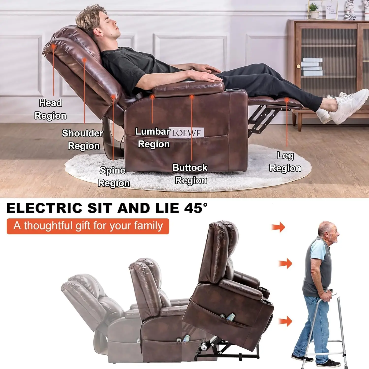 Comhoma Electric Power Lift Recliner Chair, Lift Chair Recliner Tv Chair Massage Chair with Reclining Function Chair for Elderly