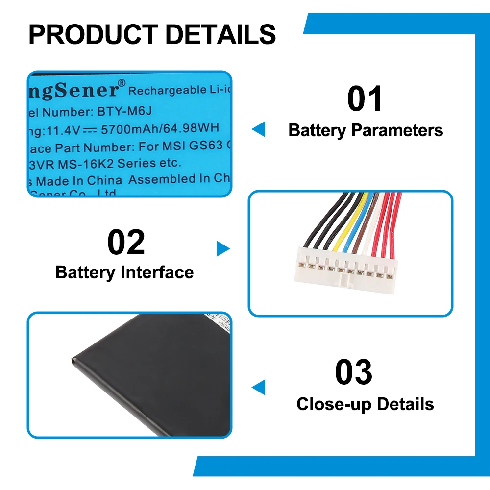 KingSener New BTY-M6J Laptop Battery For MSI GS63VR GS73VR 6RF-001US BP-16K1-31 MS-17B1 MS-16K2 9N793J200 Tablet Free Tools