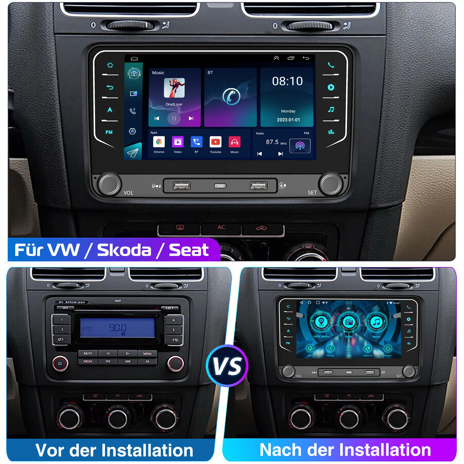 ESSGOO 7" Android 14 Car Radio 4+64G Carplay Android Auto For VW Golf 5 6 Plus Touran Caddy Jetta Passat Polo GPS Navi AI Voice