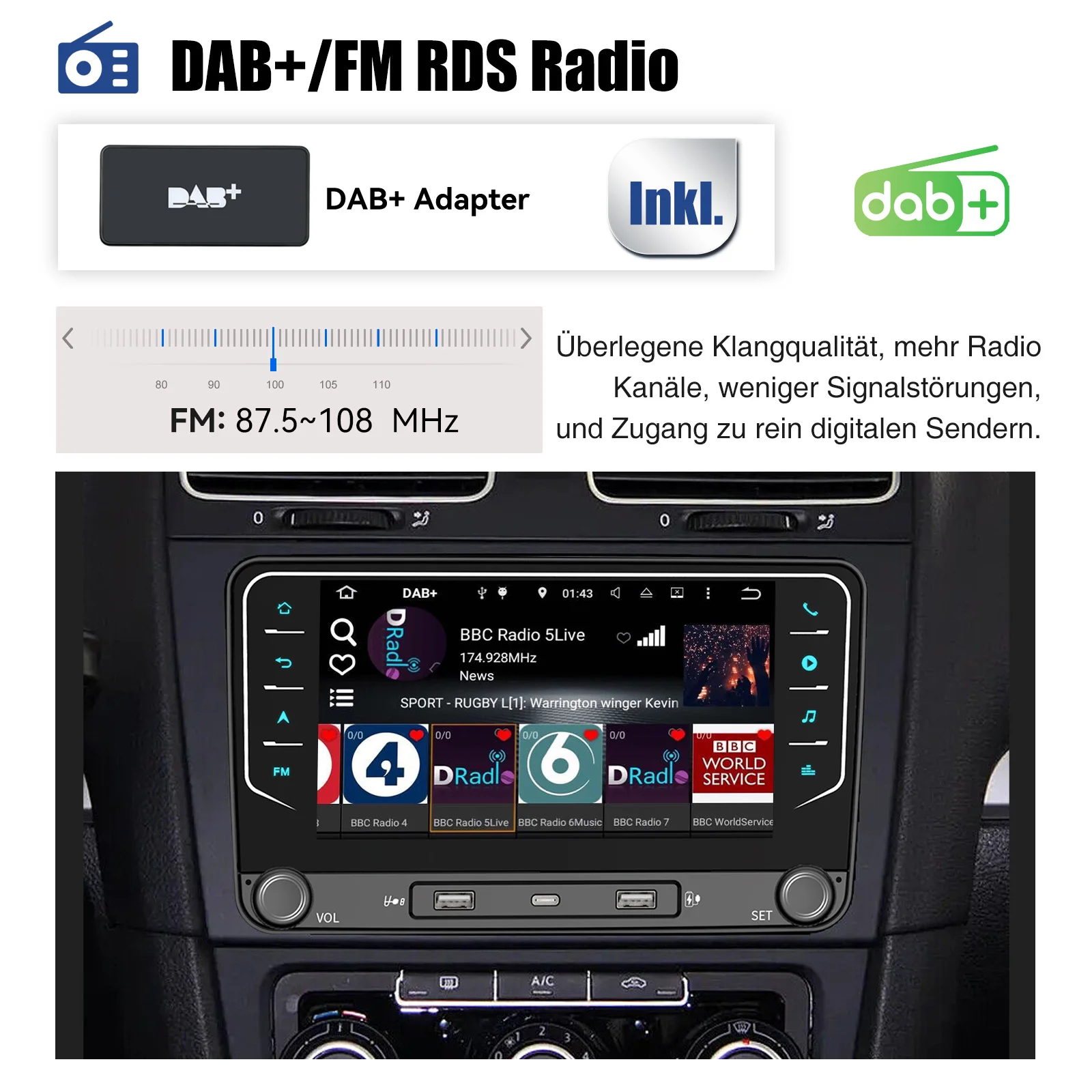 ESSGOO 7" Android 14 Car Radio 4+64G Carplay Android Auto For VW Golf 5 6 Plus Touran Caddy Jetta Passat Polo GPS Navi AI Voice