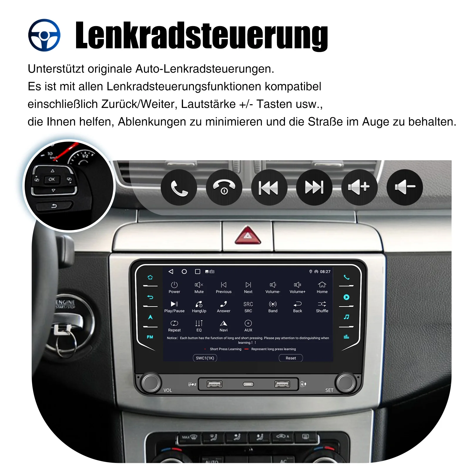 ESSGOO 7" Android 14 Car Radio 4+64G Carplay Android Auto For VW Golf 5 6 Plus Touran Caddy Jetta Passat Polo GPS Navi AI Voice