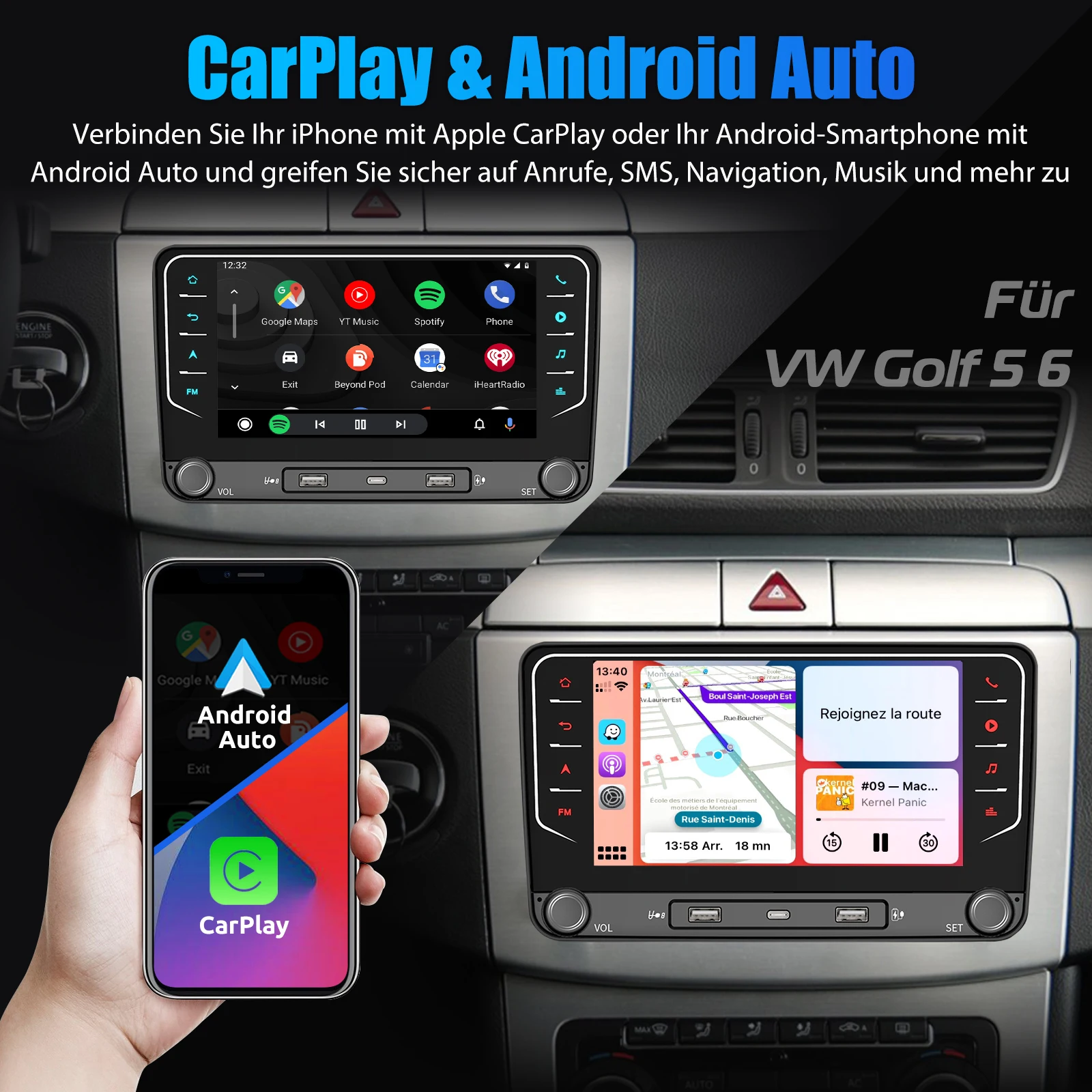 ESSGOO 7" Android 14 Car Radio 4+64G Carplay Android Auto For VW Golf 5 6 Plus Touran Caddy Jetta Passat Polo GPS Navi AI Voice