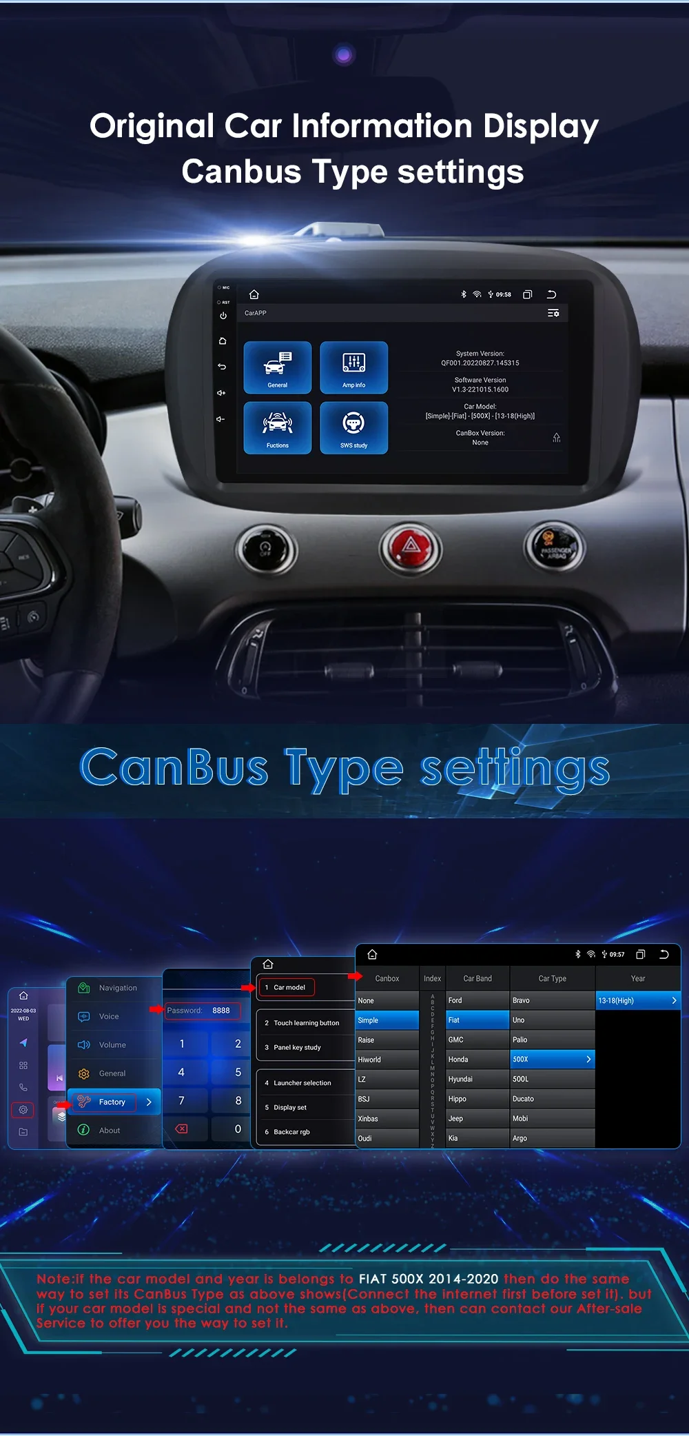 9" CarPlay Hizpo 2Din Android Auto Car Radio for Fiat 500X 2014 - 2020 Multimedia UI7862 Navigation GPS RDS DSP SWC 4G Bluetooth