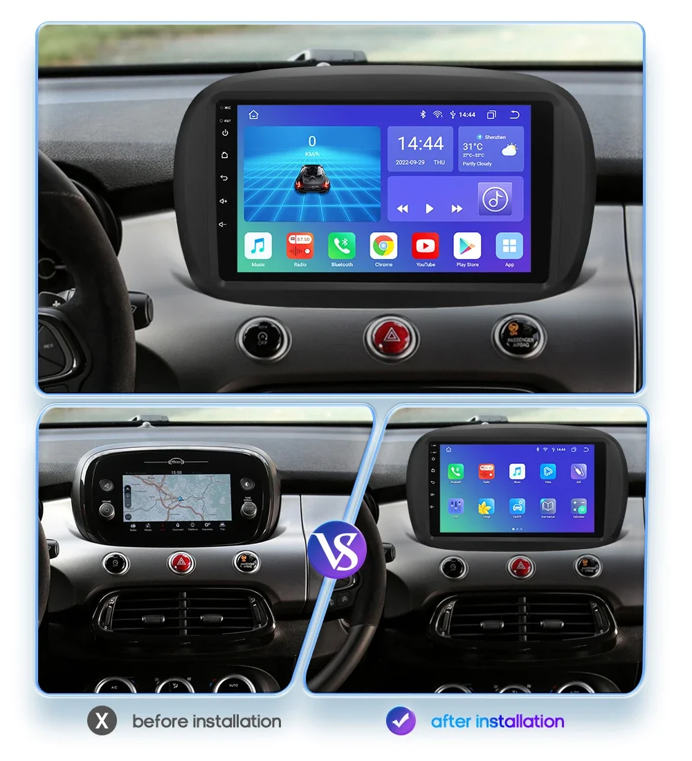 9" CarPlay Hizpo 2Din Android Auto Car Radio for Fiat 500X 2014 - 2020 Multimedia UI7862 Navigation GPS RDS DSP SWC 4G Bluetooth