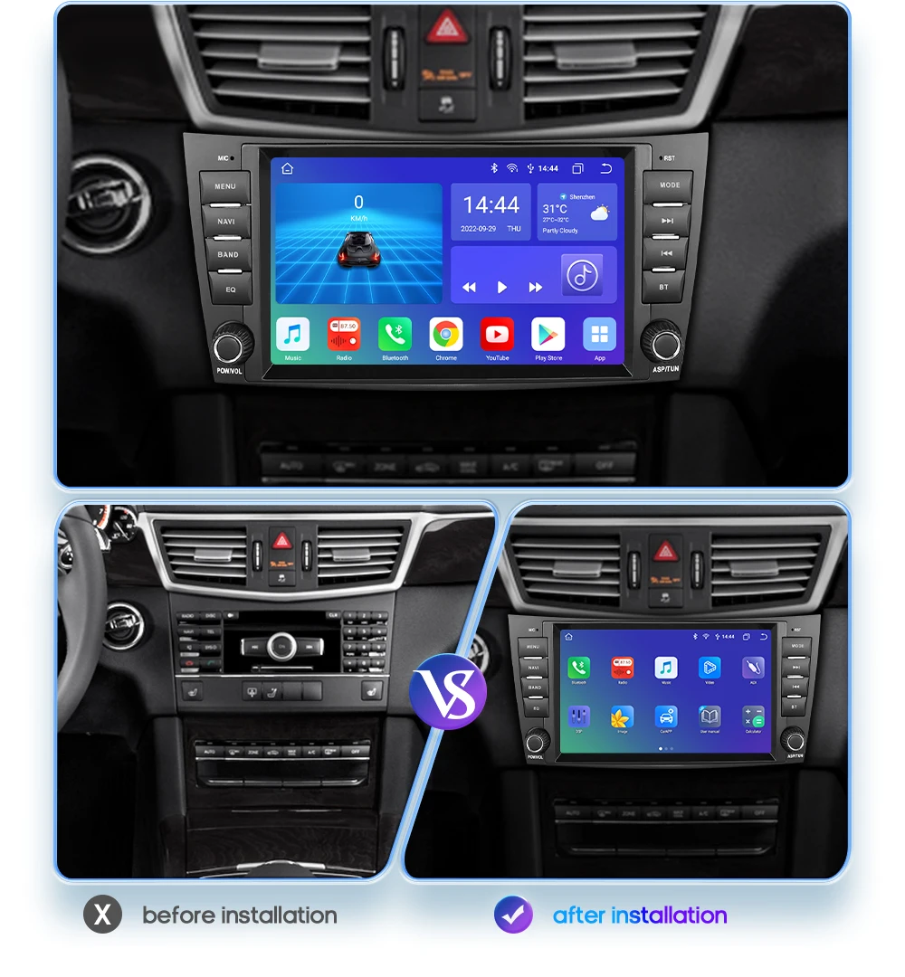 Hizpo 8" Car Radio Audio For Mercedes Benz E-Class W211 W463 W219 W209 Carplay Stereo 2 Din Android 13 Multimedia Player 8+128G