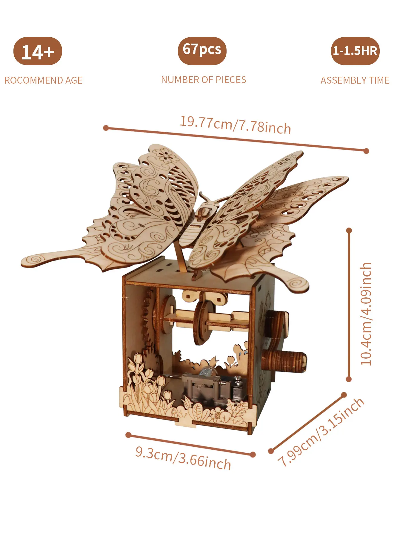 3d Wooden Puzzle Hand Butterfly Music Box You Are My Sunshine Handmade Assembly Model Kit Holidays Brthdays Christmas Gifts