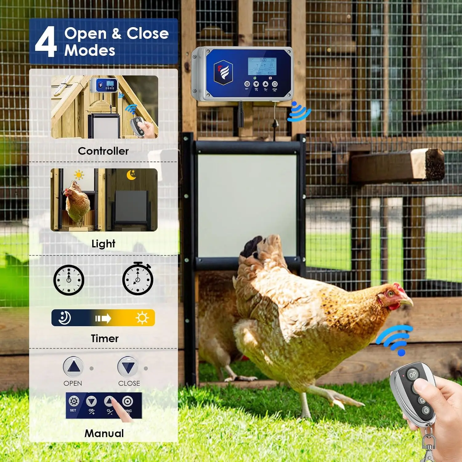 Automatic Chicken Coop Door, Chicken Coop Door Opener Light Sensor Timer, Network or Battery Operated or Solar Powered Max 4kg