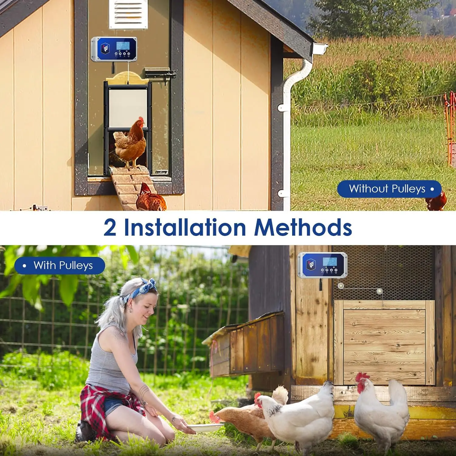 Automatic Chicken Coop Door, Chicken Coop Door Opener Light Sensor Timer, Network or Battery Operated or Solar Powered Max 4kg