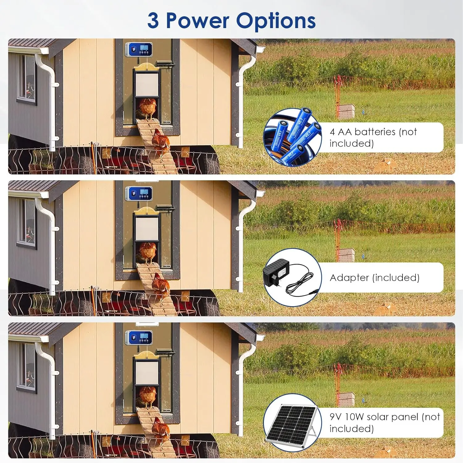 Automatic Chicken Coop Door, Chicken Coop Door Opener Light Sensor Timer, Network or Battery Operated or Solar Powered Max 4kg