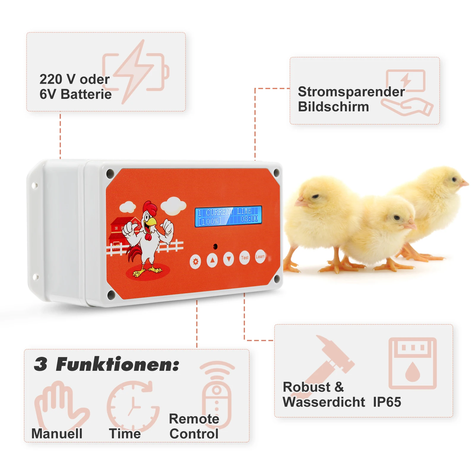Automatic Chicken Coop Door, Chicken Coop Door Opener Light Sensor Timer, Network or Battery Operated or Solar Powered Max 4kg