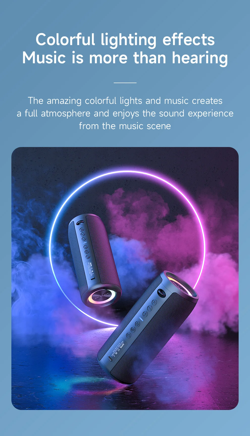 ZEALOT-S51Pro Bluetooth Speaker Outdoor IPX6 Waterproof 40W BT5.2 Loudspeaker Stereo Surround Speaker with Cool Pulsing EQ Light