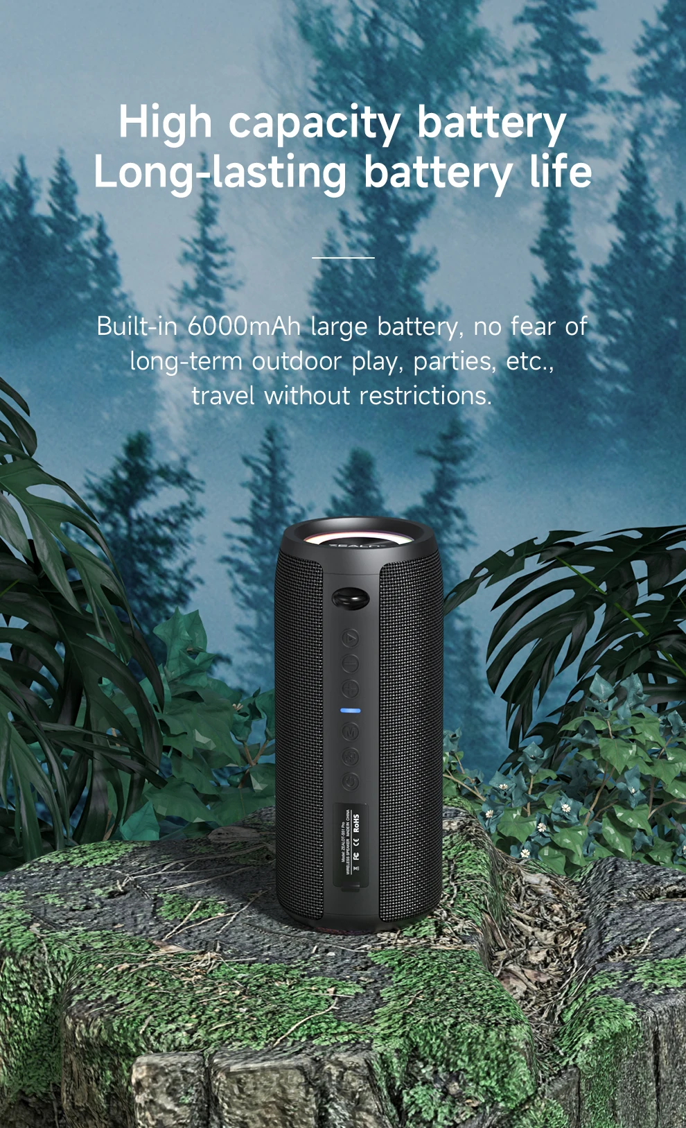 ZEALOT-S51Pro Bluetooth Speaker Outdoor IPX6 Waterproof 40W BT5.2 Loudspeaker Stereo Surround Speaker with Cool Pulsing EQ Light