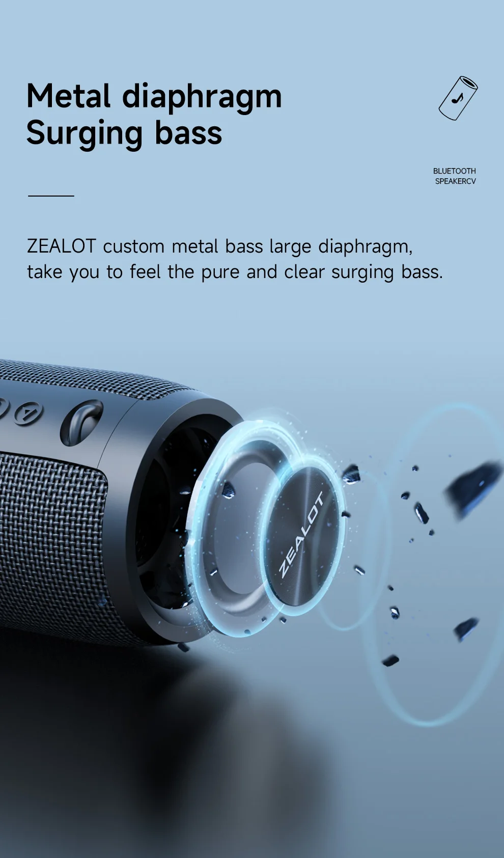 ZEALOT-S51Pro Bluetooth Speaker Outdoor IPX6 Waterproof 40W BT5.2 Loudspeaker Stereo Surround Speaker with Cool Pulsing EQ Light